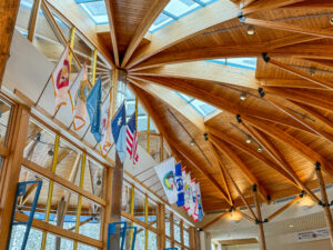 Interior ceiling of FDLTCC building with various flags